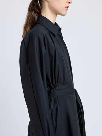 Proenza Schouler Detail image of model wearing Sammy Dress in Eco Cotton Poplin in Black