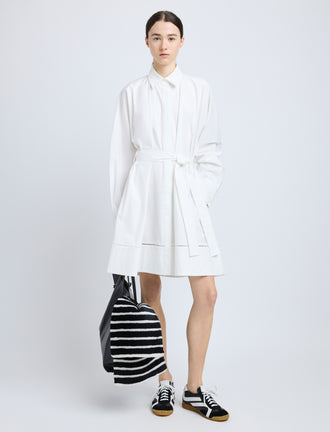 Proenza Schouler Front full length image of model wearing Sammy Dress in Eco Cotton Poplin in White