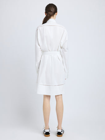 Proenza Schouler Back full length image of model wearing Sammy Dress in Eco Cotton Poplin in White