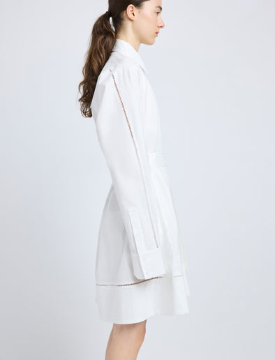 Proenza Schouler Detail image of model wearing Sammy Dress in Eco Cotton Poplin in White