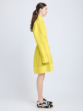Proenza Schouler Side full length image of model wearing Sammy Dress in Eco Cotton Poplin in Yellow