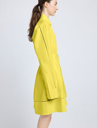 Proenza Schouler Detail image of model wearing Sammy Dress in Eco Cotton Poplin in Yellow