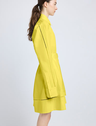 Proenza Schouler Detail image of model wearing Sammy Dress in Eco Cotton Poplin in Yellow