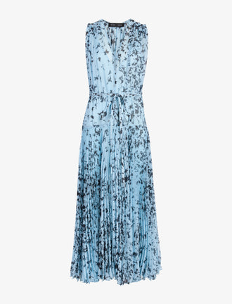 Proenza Schouler flat image of Pat Dress in Printed Crinkle Chiffon in sky blue multi