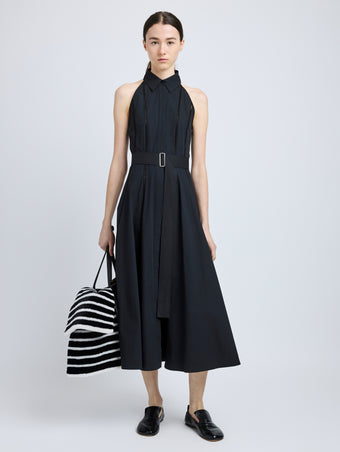 Proenza Schouler Front full length image of model wearing Dorothy Dress in Eco Cotton Poplin in Black