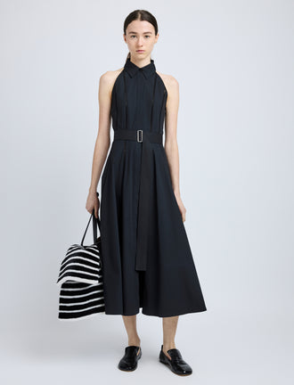 Proenza Schouler Front full length image of model wearing Dorothy Dress in Eco Cotton Poplin in Black