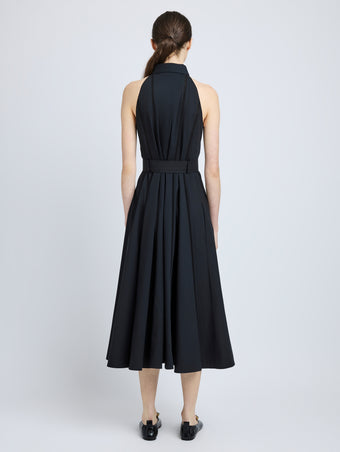 Proenza Schouler Back full length image of model wearing Dorothy Dress in Eco Cotton Poplin in Black