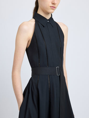 Proenza Schouler Detail image of model wearing Dorothy Dress in Eco Cotton Poplin in Black