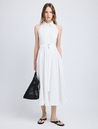 Proenza Schouler Front full length image of model wearing Dorothy Dress in Eco Cotton Poplin in White