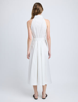 Proenza Schouler Back full length image of model wearing Dorothy Dress in Eco Cotton Poplin in White