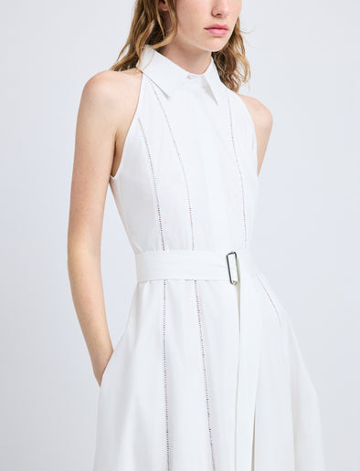 Proenza Schouler Detail image of model wearing Dorothy Dress in Eco Cotton Poplin in White