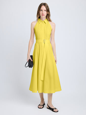 Proenza Schouler Front full length image of model wearing Dorothy Dress in Eco Cotton Poplin in Yellow