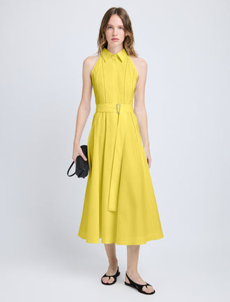 Proenza Schouler Front full length image of model wearing Dorothy Dress in Eco Cotton Poplin in Yellow