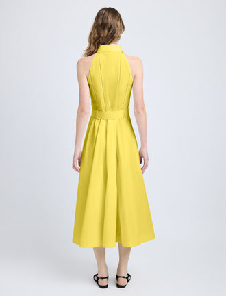 Proenza Schouler Back full length image of model wearing Dorothy Dress in Eco Cotton Poplin in Yellow