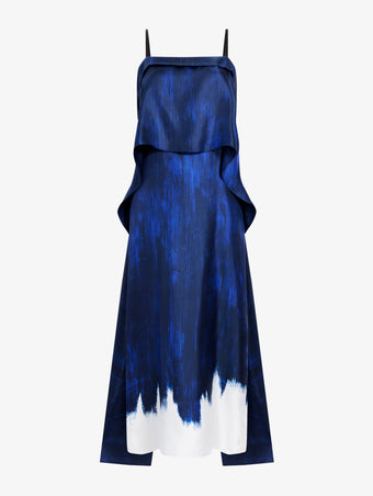 Proenza Schouler Still Life image of Wilma Dress in Double Printed Silk Twill in Cobalt Multi