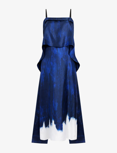 Proenza Schouler Still Life image of Wilma Dress in Double Printed Silk Twill in Cobalt Multi
