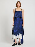 Proenza Schouler Front full length image of model wearing Wilma Dress in Double Printed Silk Twill in Cobalt Multi