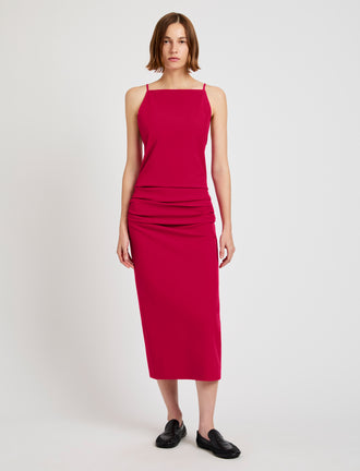 Proenza Schouler Front full length image of model wearing Priya Dress in Bi-Stretch Cotton Nylon in Orchid