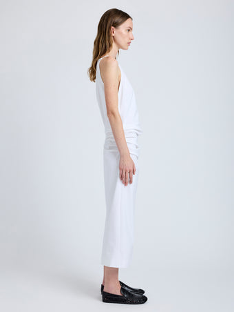 Proenza Schouler Side full length image of model wearing Priya Dress in Bi-Stretch Cotton Nylon in Off White