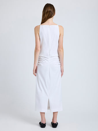 Proenza Schouler Back full length image of model wearing Priya Dress in Bi-Stretch Cotton Nylon in Off White