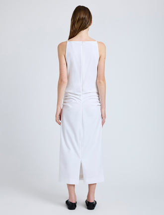 Proenza Schouler Back full length image of model wearing Priya Dress in Bi-Stretch Cotton Nylon in Off White