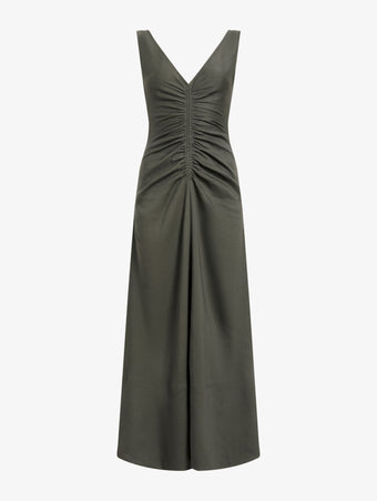 Proenza Schouler Still Life image of Remi Dress in Eco Stretch Linen Viscose in Fatigue