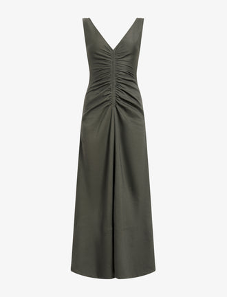 Proenza Schouler Still Life image of Remi Dress in Eco Stretch Linen Viscose in Fatigue