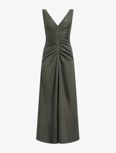 Proenza Schouler Still Life image of Remi Dress in Eco Stretch Linen Viscose in Fatigue
