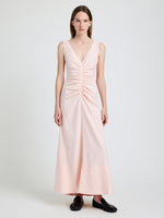 Proenza Schouler Front full length image of model wearing Remi Dress in Eco Stretch Linen Viscose in Pale Pink