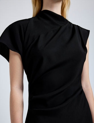 Proenza Schouler Detail image of model wearing Hallie Dress in Hammered Viscose in Black