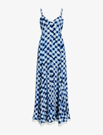 Proenza Schouler Still Life image of June Dress in Printed Crepe De Chine in Dark Navy Multi