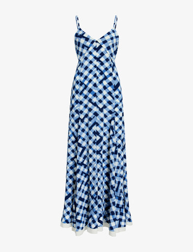 Proenza Schouler Still Life image of June Dress in Printed Crepe De Chine in Dark Navy Multi
