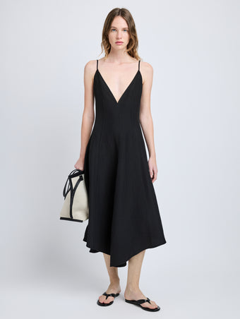 Proenza Schouler Front full length image of model wearing Elaine Dress in Cotton Viscose Linen in Black