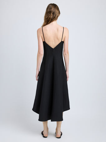 Proenza Schouler Back full length image of model wearing Elaine Dress in Cotton Viscose Linen in Black