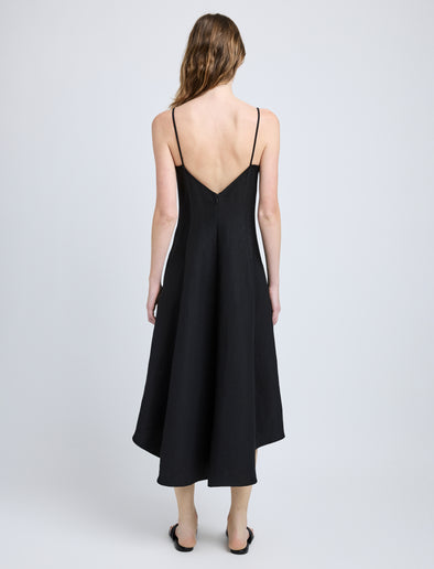 Proenza Schouler Back full length image of model wearing Elaine Dress in Cotton Viscose Linen in Black