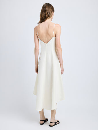 Proenza Schouler Back full length image of model wearing Elaine Dress in Cotton Viscose Linen in Ecru