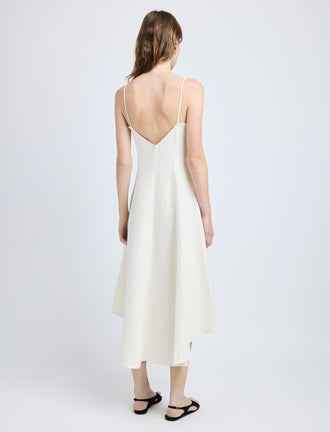 Proenza Schouler Back full length image of model wearing Elaine Dress in Cotton Viscose Linen in Ecru