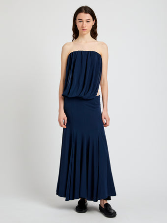 Proenza Schouler Front full length image of model wearing Yael Dress in Matte Jersey in Midnight