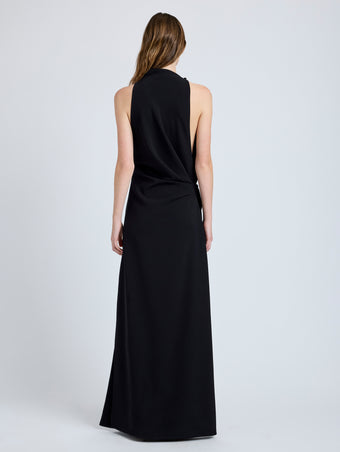 Proenza Schouler Back full length image of model wearing Devyn Dress in Matte Double Crepe in Black