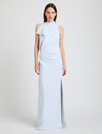 Proenza Schouler Front full length image of model wearing Devyn Dress in Matte Double Crepe in Powder Blue