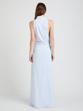 Proenza Schouler Back full length image of model wearing Devyn Dress in Matte Double Crepe in Powder Blue