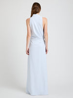 Proenza Schouler Back full length image of model wearing Devyn Dress in Matte Double Crepe in Powder Blue