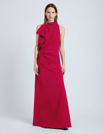 Proenza Schouler front image of model wearing Devyn Dress in Matte Double Crepe in orchid