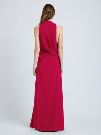 Proenza Schouler back image of model wearing Devyn Dress in Matte Double Crepe in orchid