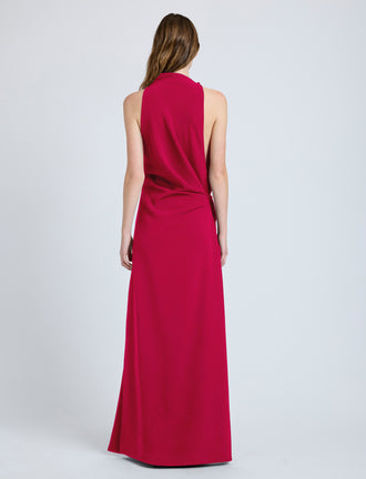 Proenza Schouler back image of model wearing Devyn Dress in Matte Double Crepe in orchid
