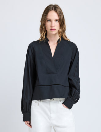 Proenza Schouler front cropped image of model wearing Grayson Top in Eco Cotton Poplin in black