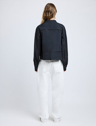 Proenza Schouler back image of model wearing Grayson Top in Eco Cotton Poplin in black