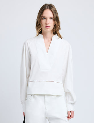 Proenza Schouler Front cropped image of model wearing Grayson Top in Eco Cotton Poplin in White