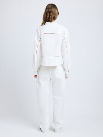 Proenza Schouler Back full length image of model wearing Grayson Top in Eco Cotton Poplin in White