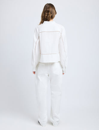 Proenza Schouler Back full length image of model wearing Grayson Top in Eco Cotton Poplin in White